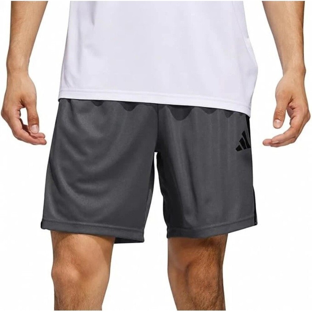 adidas 3 Stripe Men’s XXL Active Drawstring Shorts w/ Zip Pockets GREFIV/BLACK